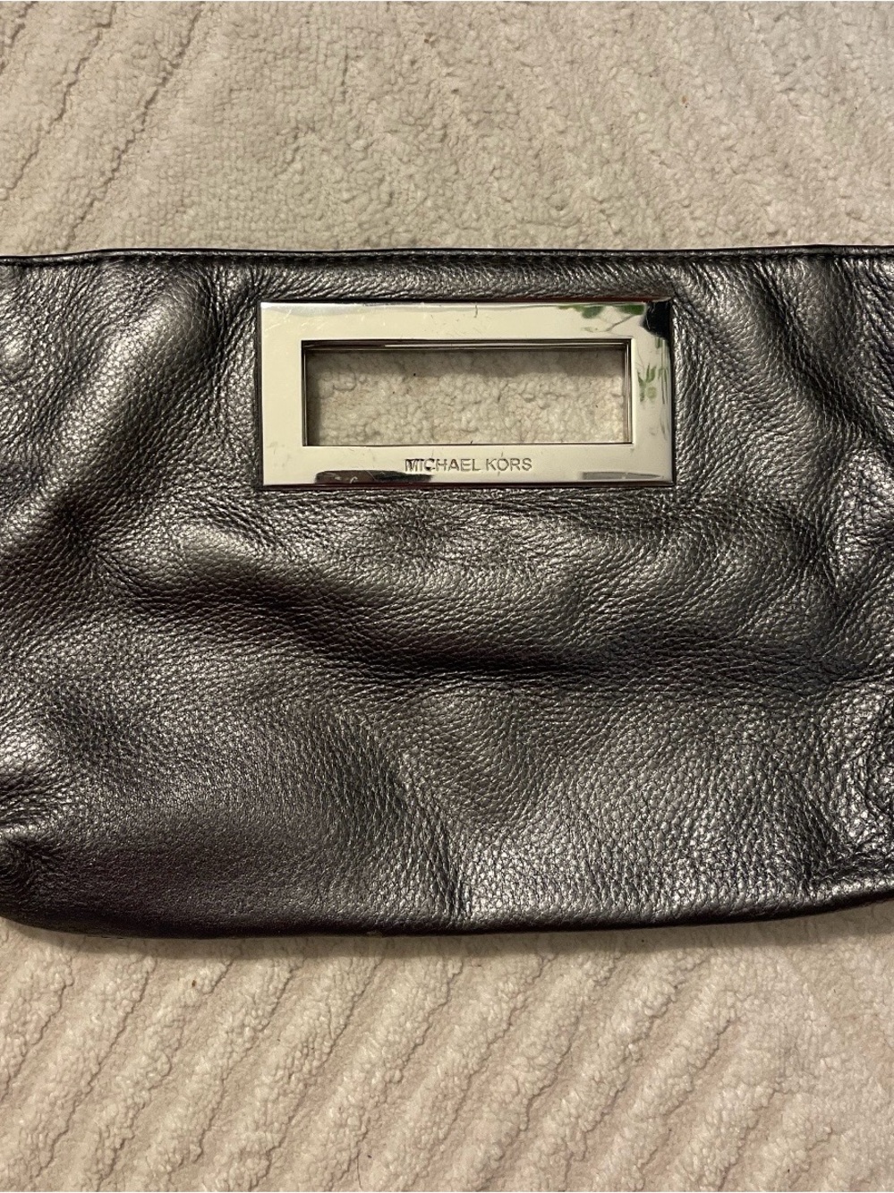 Michael Kors Black Leather Clutch with Silver Plate Handle